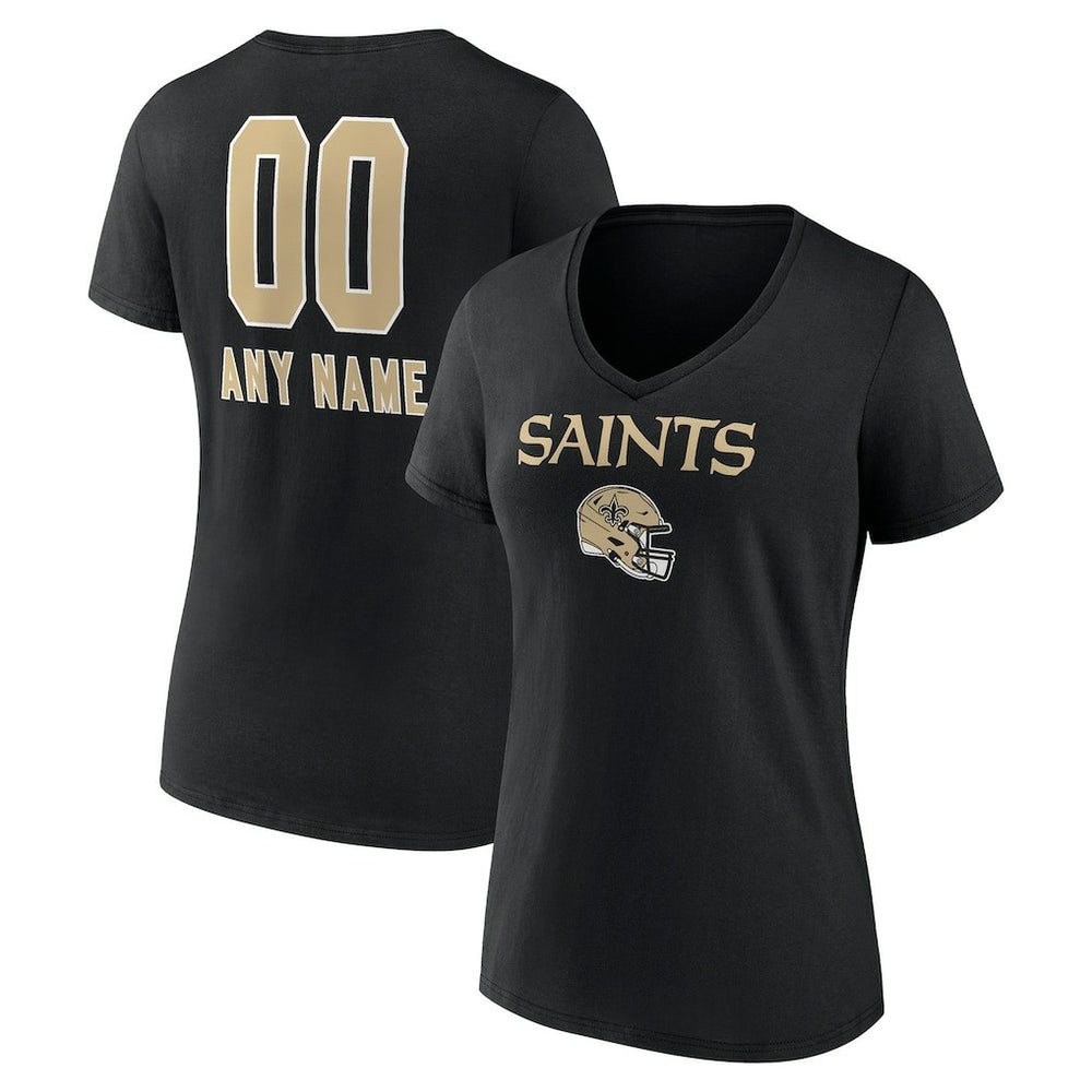 New Orleans Saints Women's Personalized Name & Number Team Wordmark V-Neck T-Shirt | NFL On sale