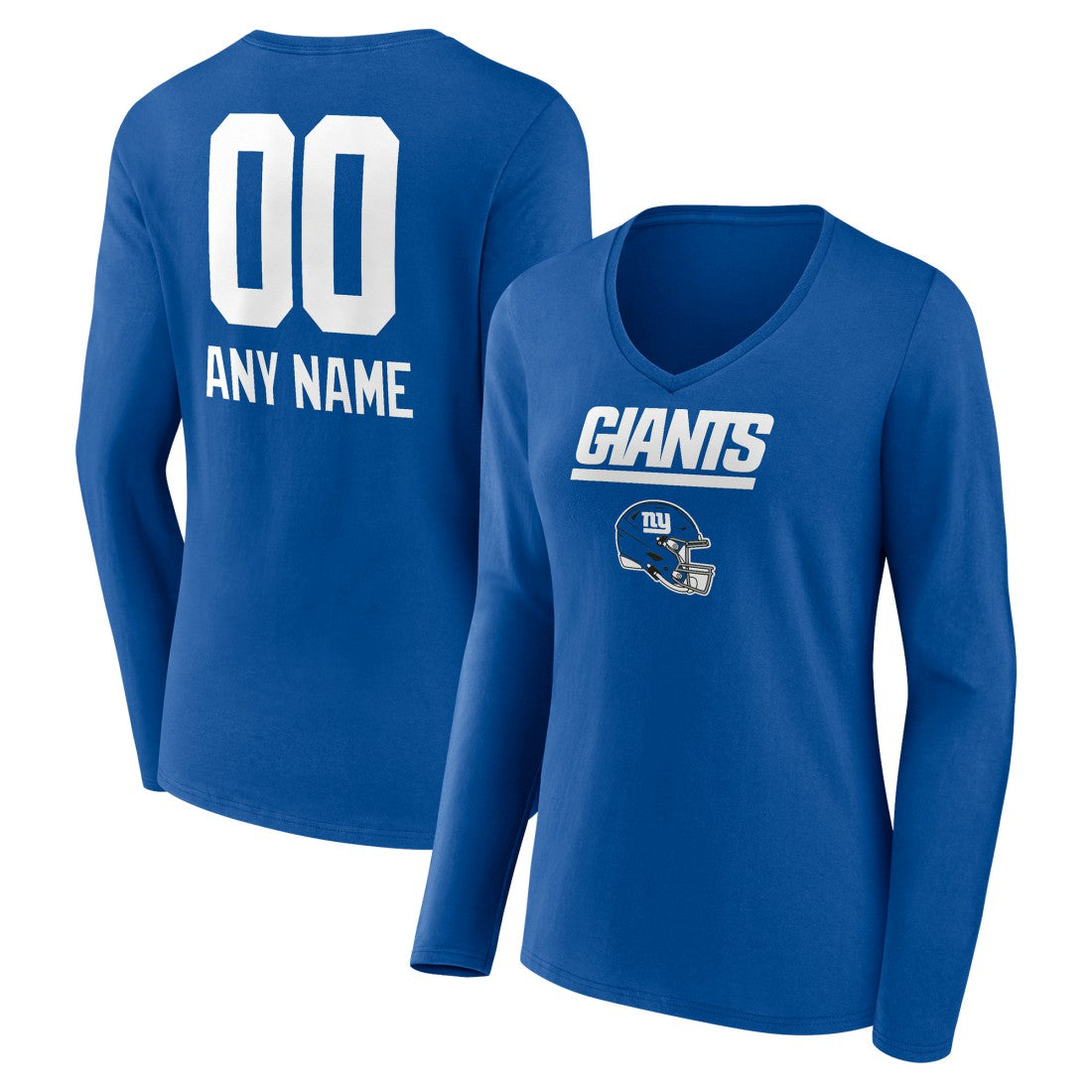 New York Giants Women's Personalized Name & Number Team Wordmark Long Sleeve V-Neck T-Shirt | NFL Online