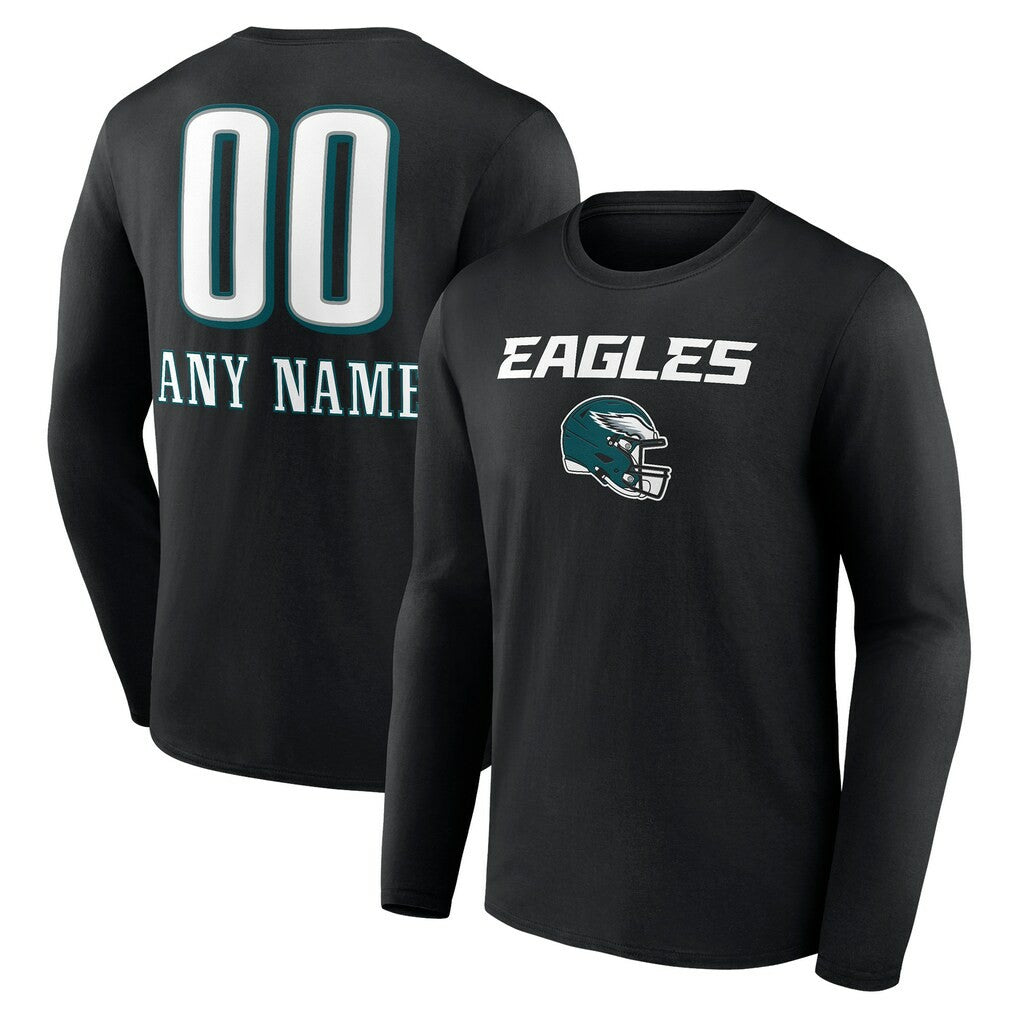Philadelphia Eagles Personalized Name & Number Team Wordmark Long Sleeve T-Shirt | NFL On sale