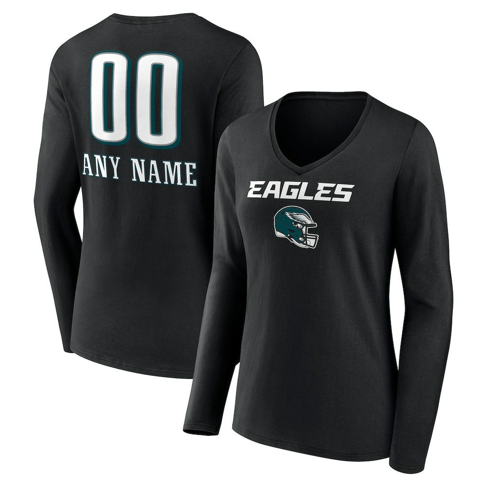 Philadelphia Eagles Women's Personalized Name & Number Team Wordmark Long Sleeve V-Neck T-Shirt | NFL On sale