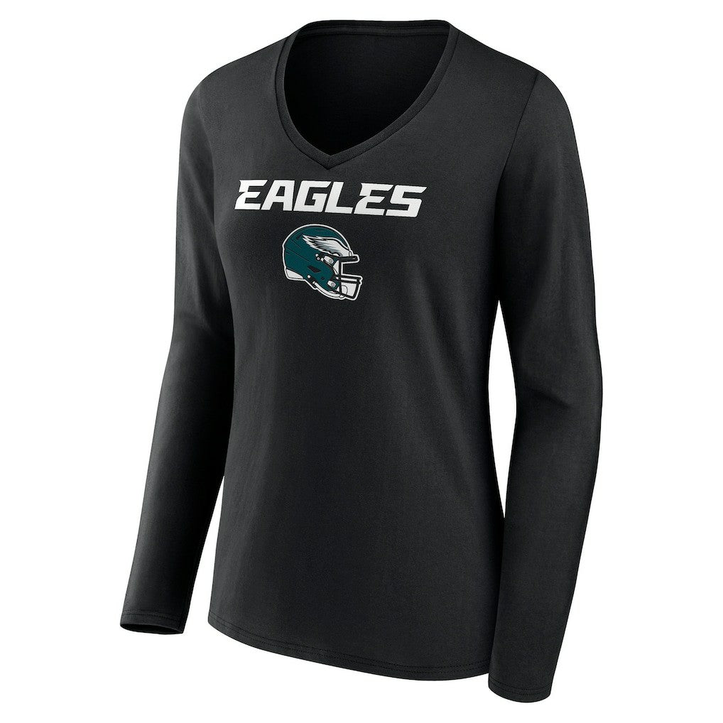 Philadelphia Eagles Women's Personalized Name & Number Team Wordmark Long Sleeve V-Neck T-Shirt | NFL On sale