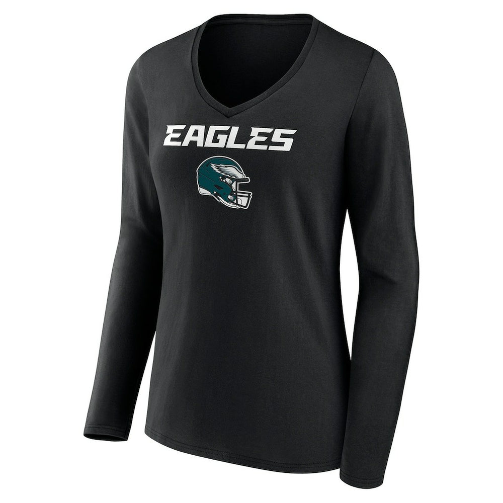 Philadelphia Eagles Women's Personalized Name & Number Team Wordmark Long Sleeve V-Neck T-Shirt | NFL On sale