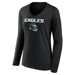 Philadelphia Eagles Women's Personalized Name & Number Team Wordmark Long Sleeve V-Neck T-Shirt | NFL On sale