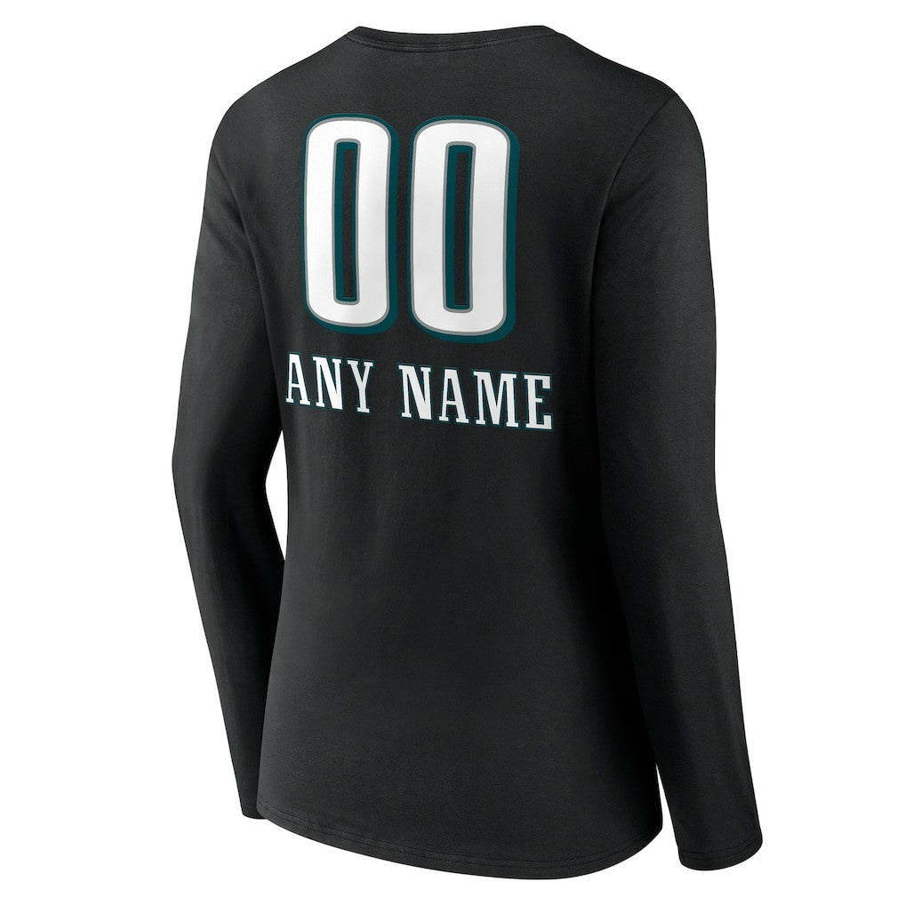 Philadelphia Eagles Women's Personalized Name & Number Team Wordmark Long Sleeve V-Neck T-Shirt | NFL On sale