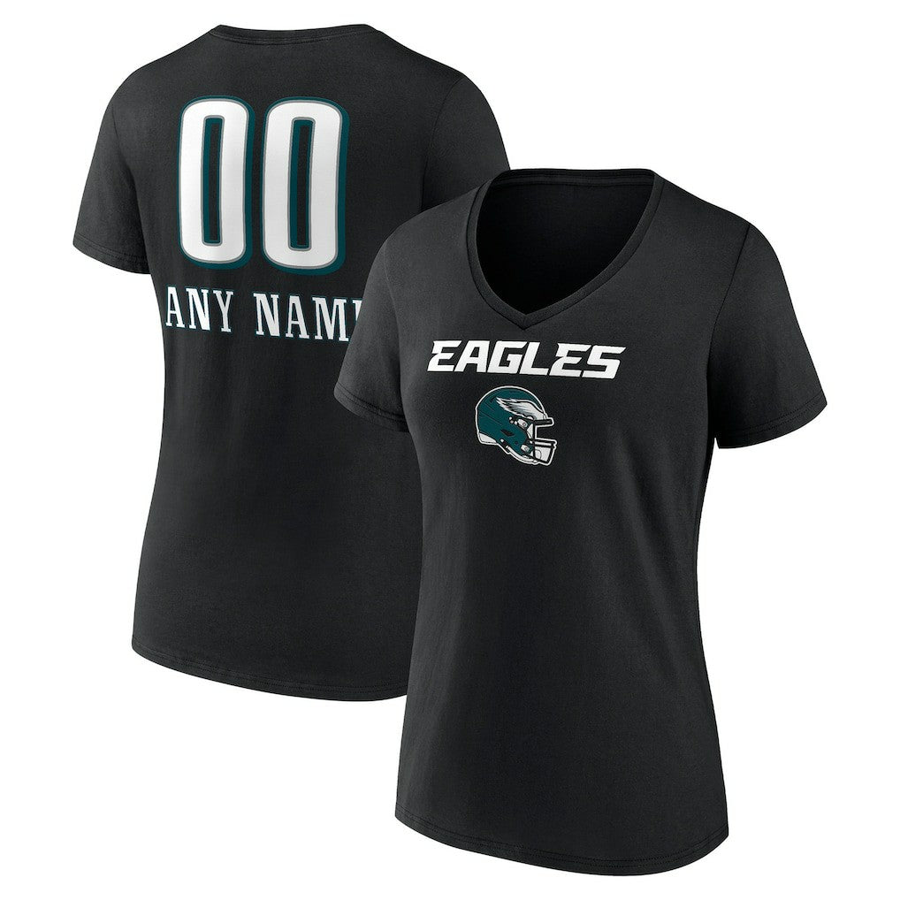 Philadelphia Eagles Women's Personalized Name & Number Team Wordmark V-Neck T-Shirt | NFL US