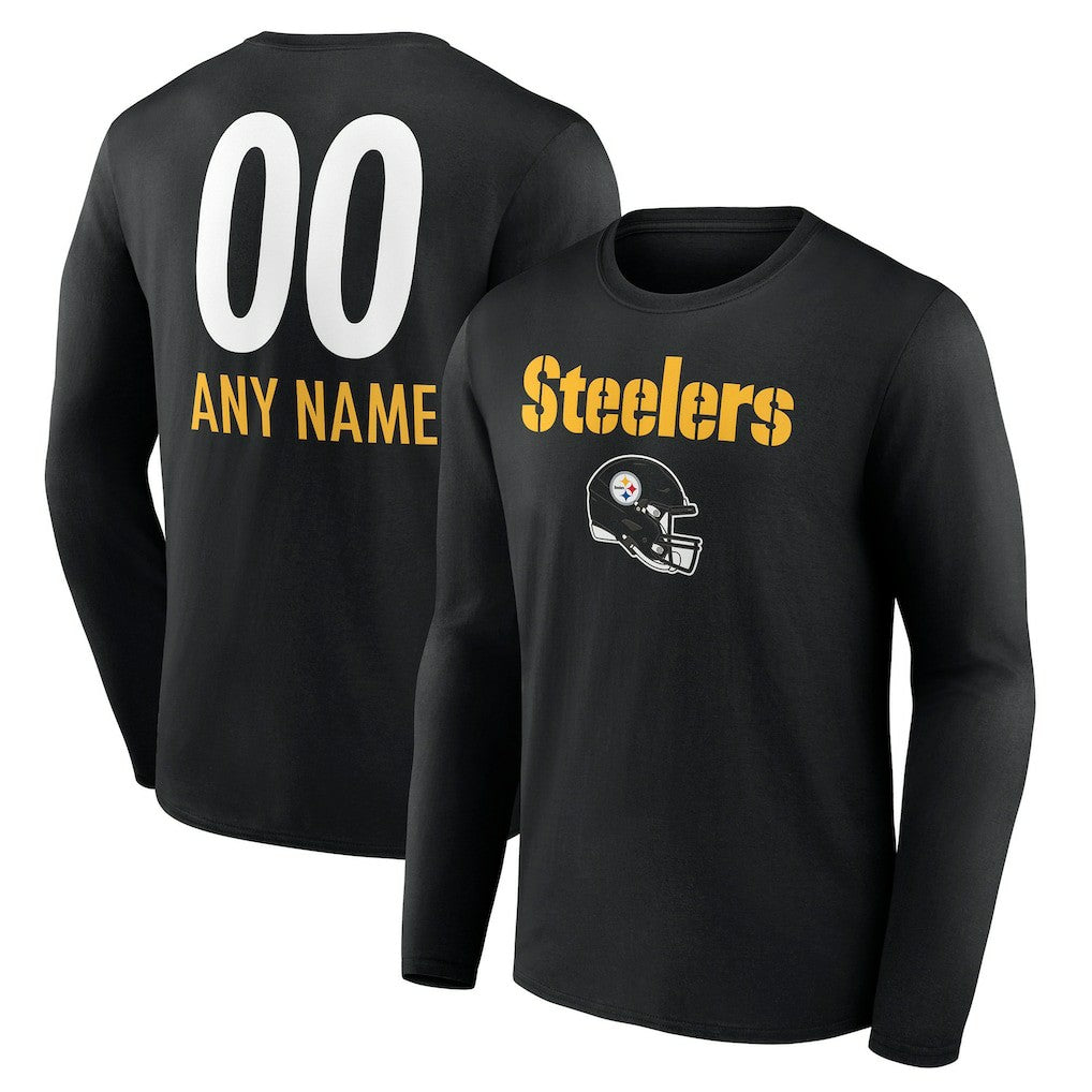 Pittsburgh Steelers Personalized Name & Number Team Wordmark Long Sleeve T-Shirt | NFL Hot