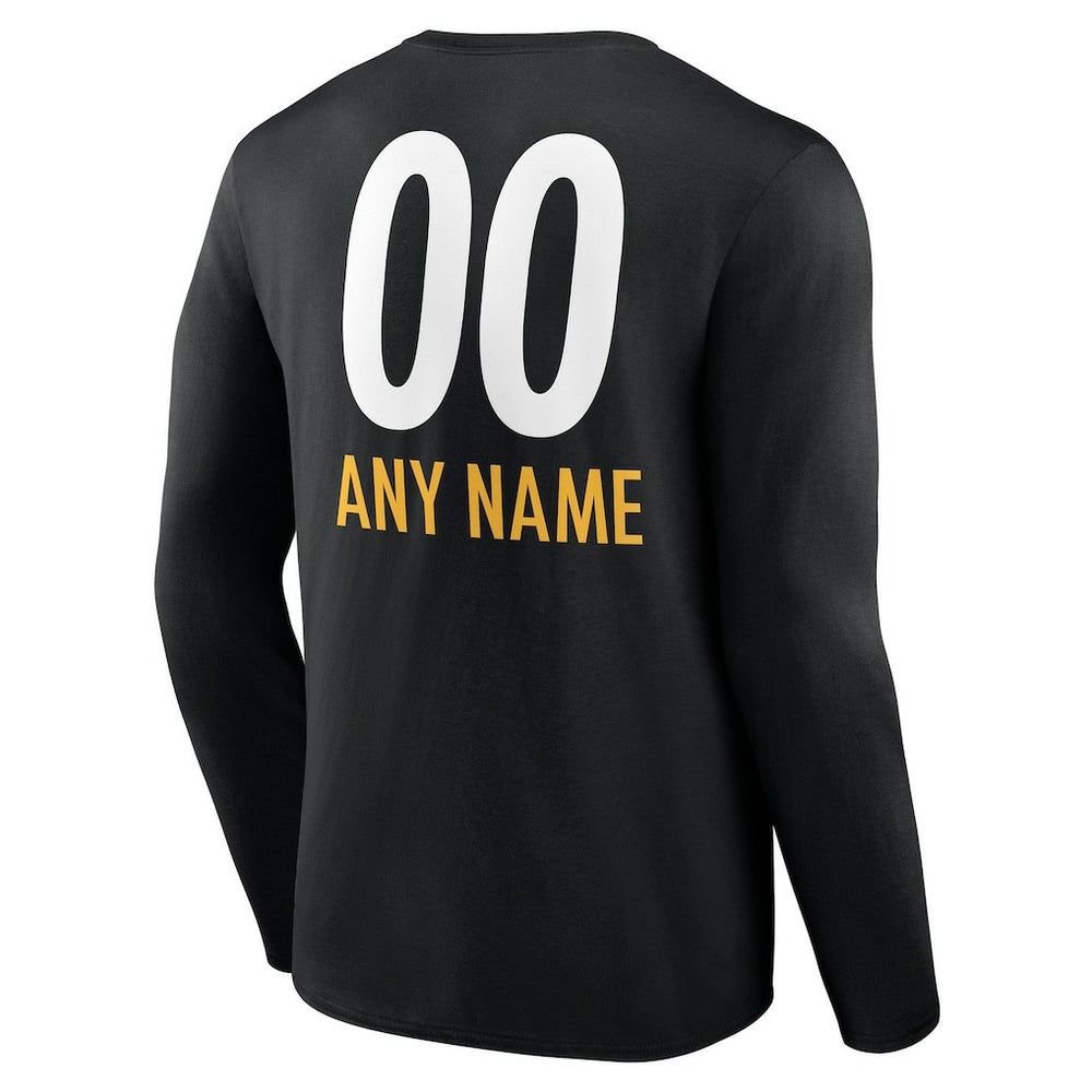 Pittsburgh Steelers Personalized Name & Number Team Wordmark Long Sleeve T-Shirt | NFL Hot