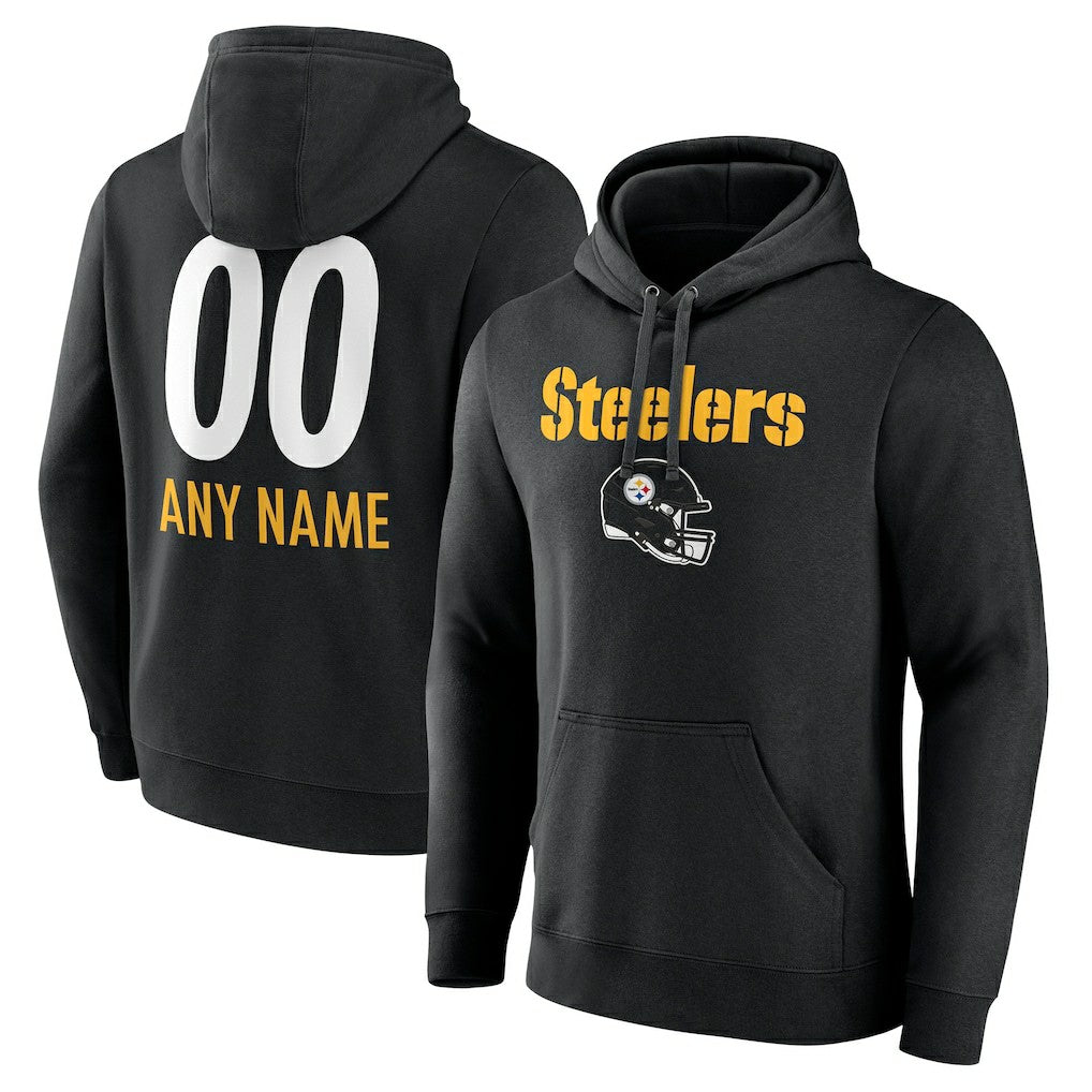 Pittsburgh Steelers Personalized Name & Number Team Wordmark Pullover Hoodie | NFL Discount