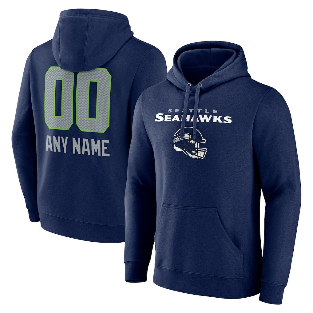 Seattle Seahawks Personalized Name & Number Team Wordmark Pullover Hoodie | NFL New