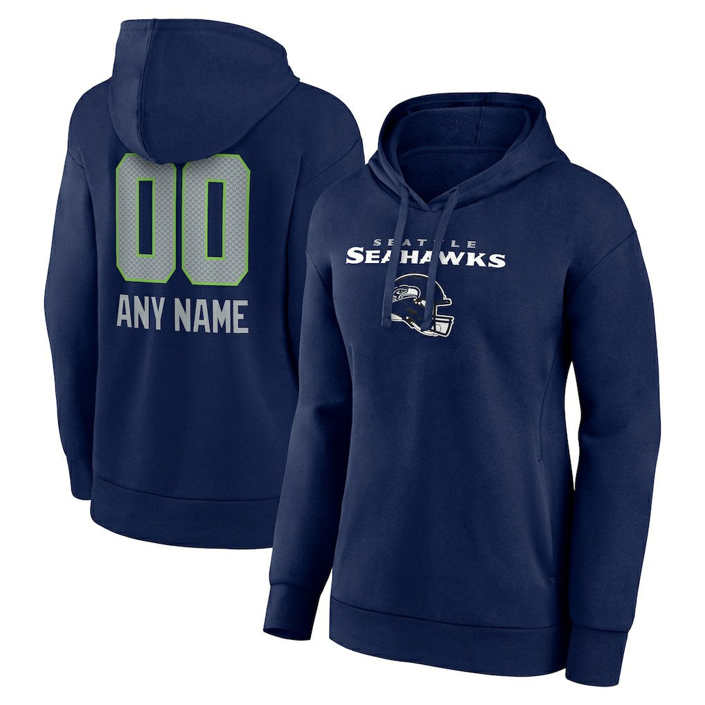 Seattle Seahawks Women's Personalized Name & Number Team Wordmark Pullover Hoodie | NFL Discount