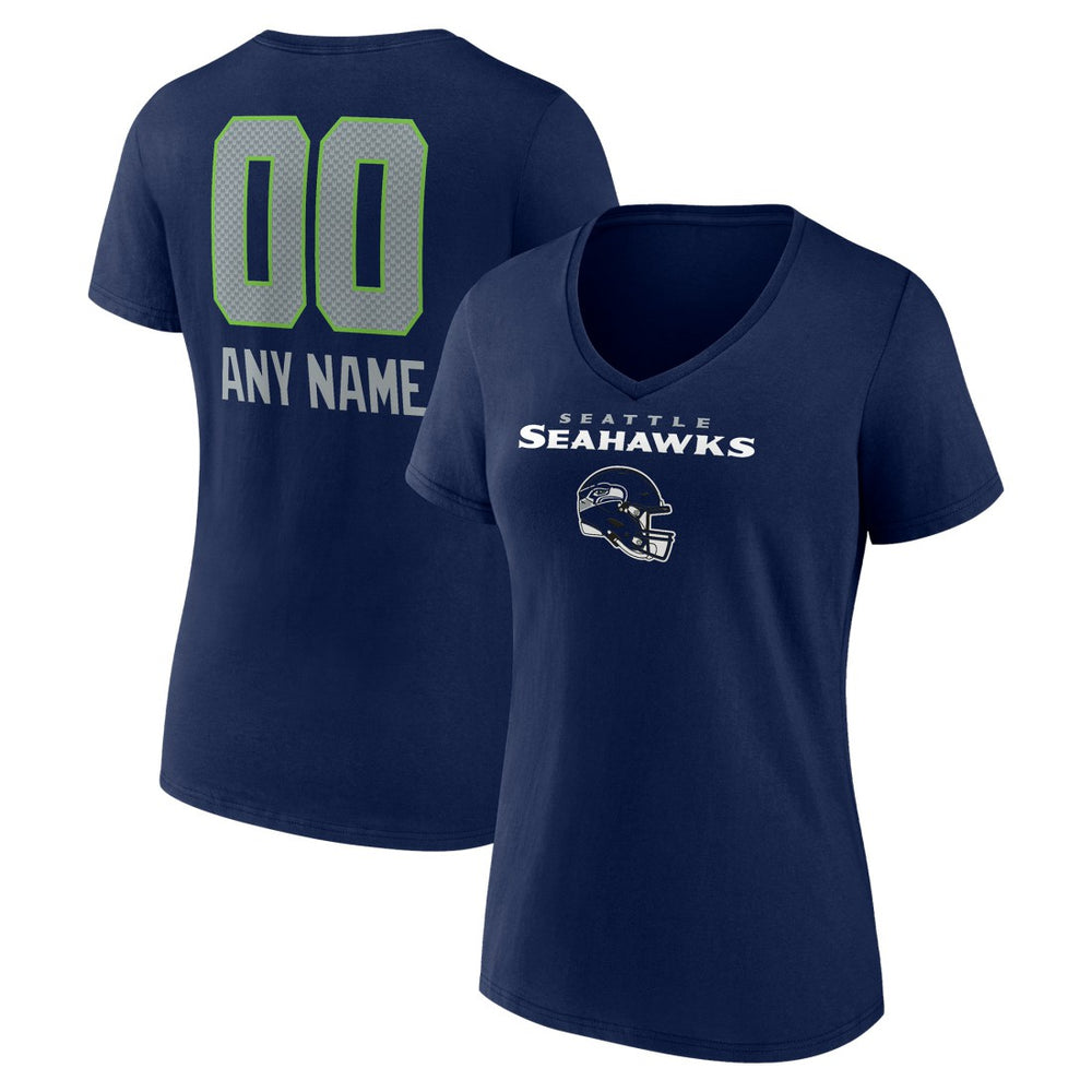 Seattle Seahawks Women's Personalized Name & Number Team Wordmark V-Neck T-Shirt | NFL New