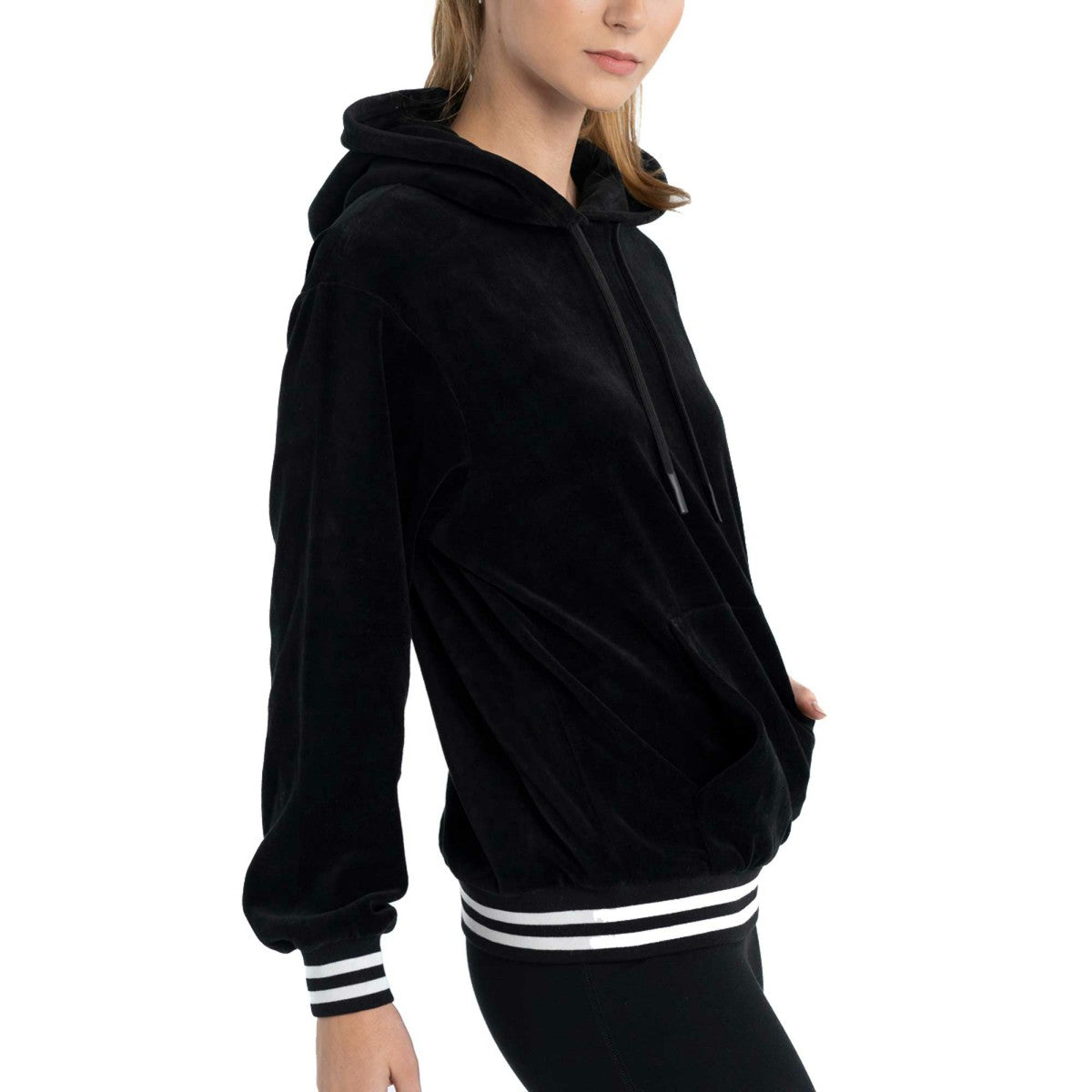 Black New York Knicks Lusso Women's Nellie Oversized Velour Pullover Hoodie | NBA