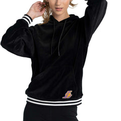 Black Los Angeles Lakers Lusso Women's Nellie Oversized Velour Pullover Hoodie | NBA