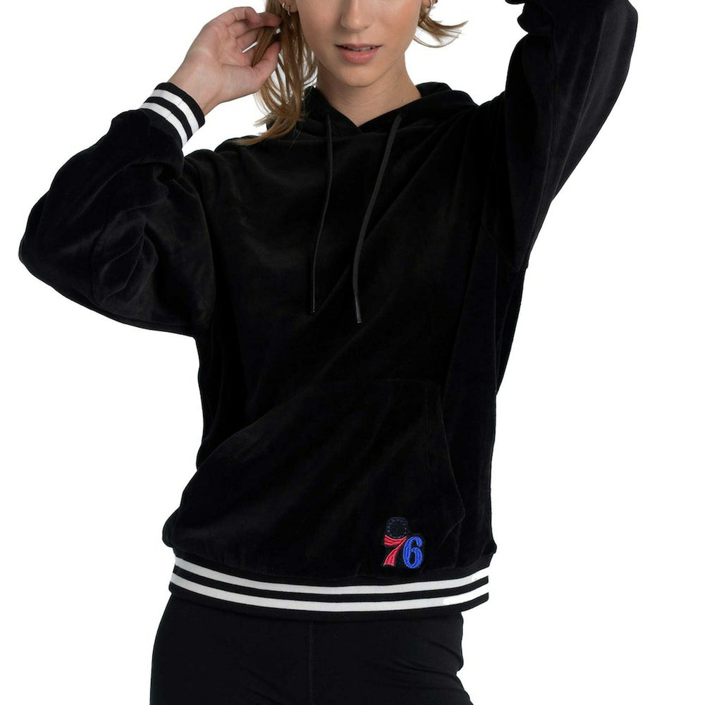 Black Philadelphia 76ers Lusso Women's Nellie Oversized Velour Pullover Hoodie | NBA
