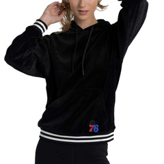 Black Philadelphia 76ers Lusso Women's Nellie Oversized Velour Pullover Hoodie | NBA