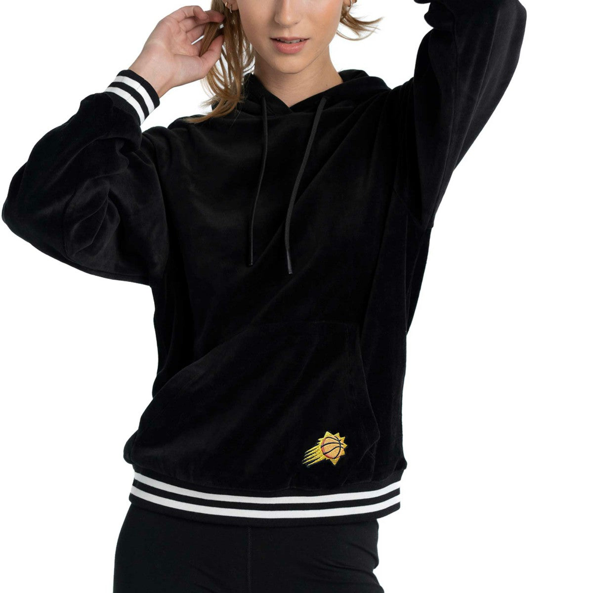 Black Phoenix Suns Lusso Women's Nellie Oversized Velour Pullover Hoodie | NBA