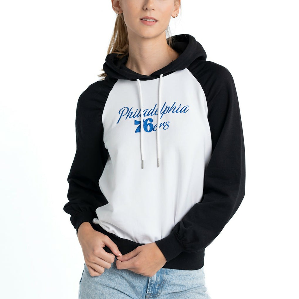 White Philadelphia 76ers Lusso Women's Marlowe Tri-Blend Raglan Pullover Hoodie | NBA