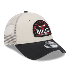 Khaki/Black Chicago Bulls Throwback Patch Trucker 9FORTY Adjustable Hat | NBA