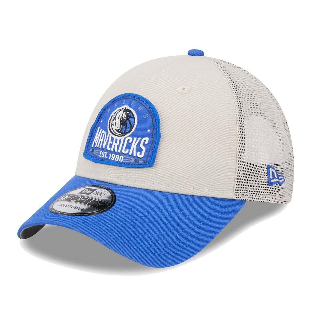 Khaki/Blue Dallas Mavericks Throwback Patch Trucker 9FORTY Adjustable Hat sale | NBA