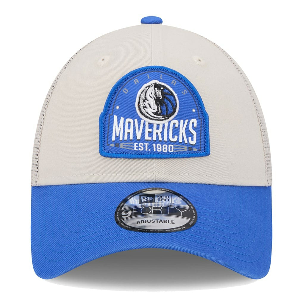 Khaki/Blue Dallas Mavericks Throwback Patch Trucker 9FORTY Adjustable Hat sale | NBA