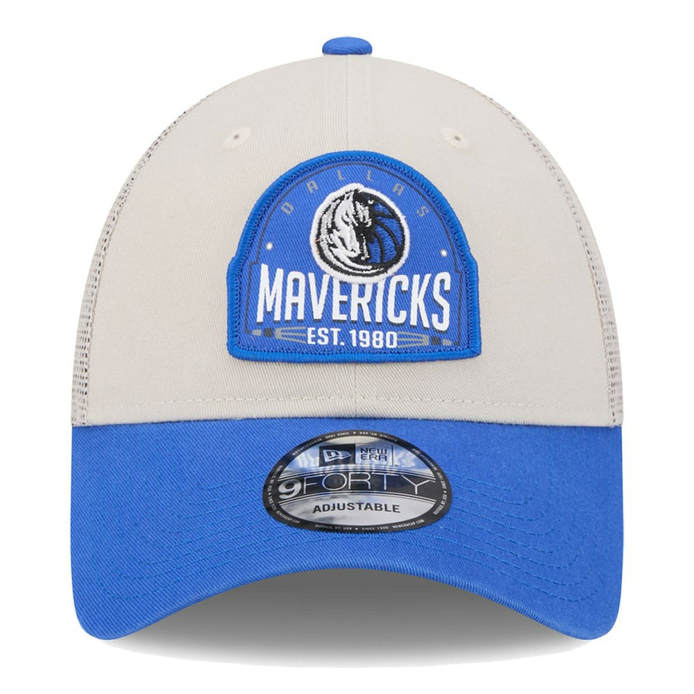 Khaki/Blue Dallas Mavericks Throwback Patch Trucker 9FORTY Adjustable Hat sale | NBA