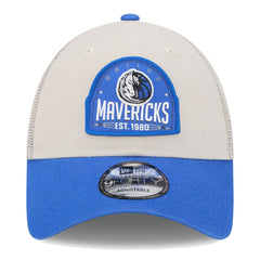 Khaki/Blue Dallas Mavericks Throwback Patch Trucker 9FORTY Adjustable Hat sale | NBA