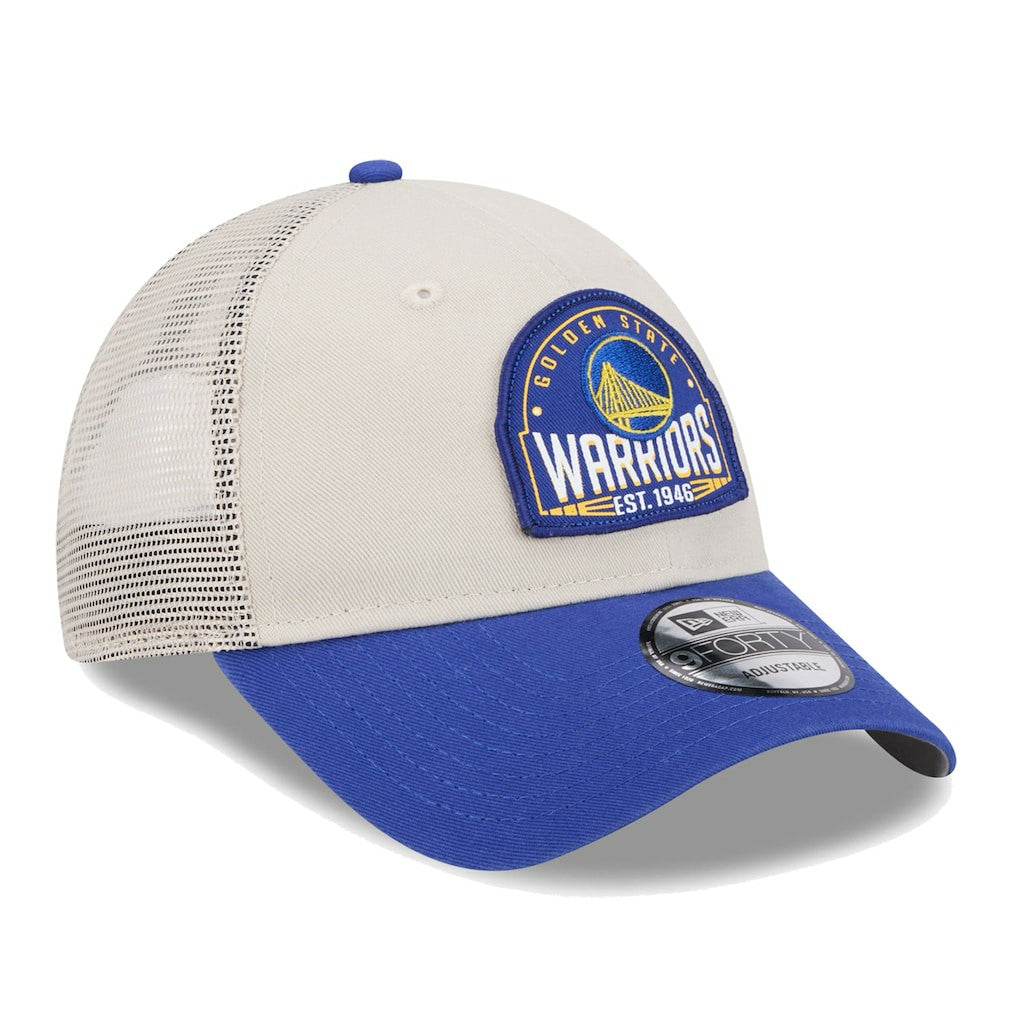 Khaki/Royal Golden State Warriors Throwback Patch Trucker 9FORTY Adjustable Hat sale | NBA