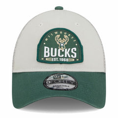 Khaki/Hunter Green Milwaukee Bucks Throwback Patch Trucker 9FORTY Adjustable Hat | NBA