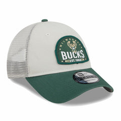 Khaki/Hunter Green Milwaukee Bucks Throwback Patch Trucker 9FORTY Adjustable Hat | NBA