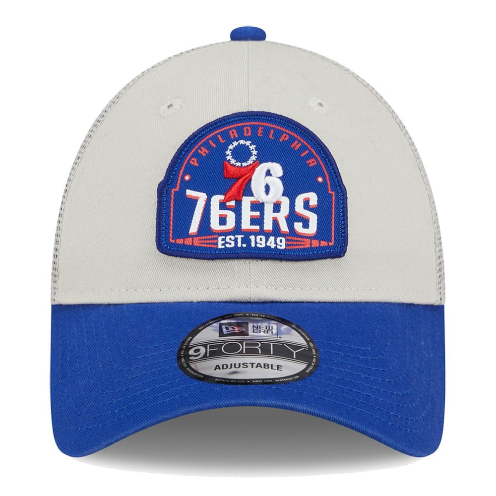 Khaki/Royal Philadelphia 76ers Throwback Patch Trucker 9FORTY Adjustable Hat | NBA