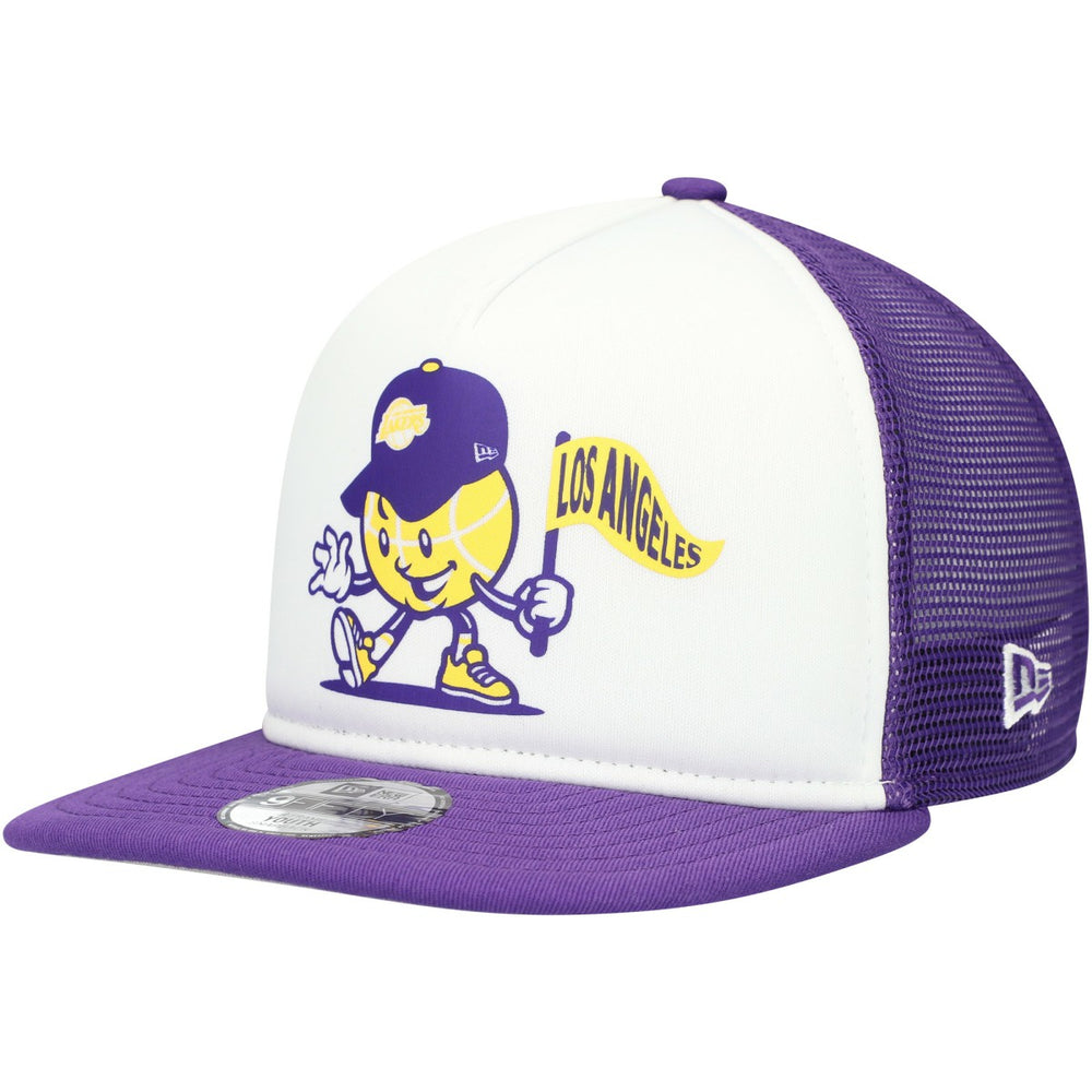 White/Purple Los Angeles Lakers Youth Court Sport Mascot 9FIFTY Snapback Hat | NBA