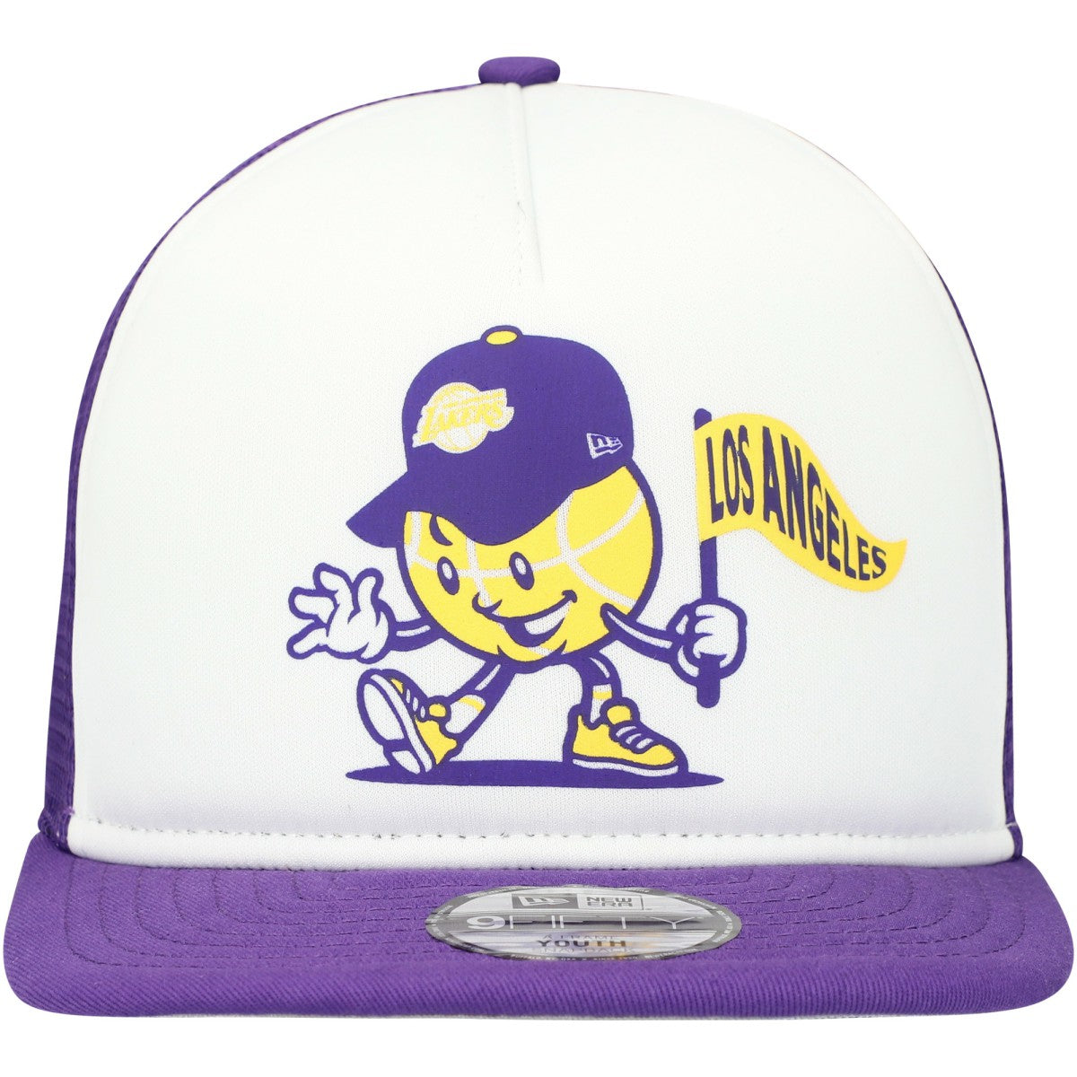 White/Purple Los Angeles Lakers Youth Court Sport Mascot 9FIFTY Snapback Hat | NBA