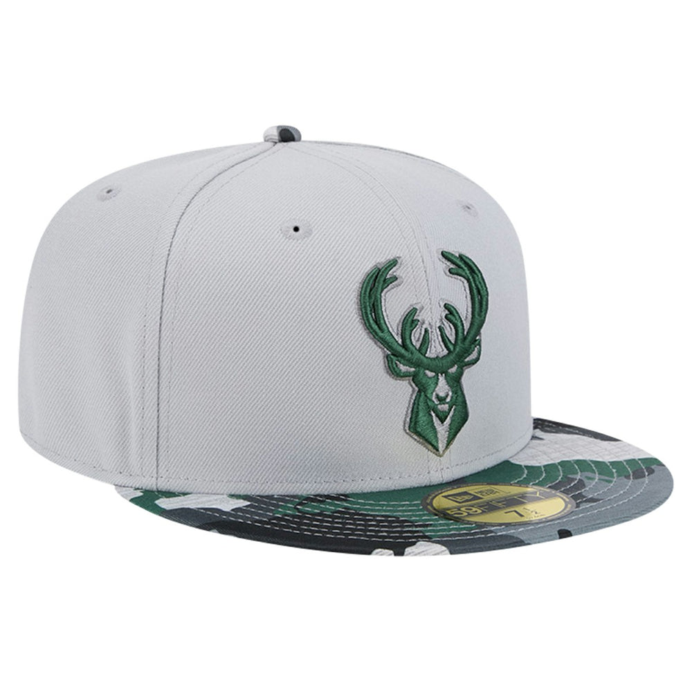 Gray Milwaukee Bucks Active Color Camo Visor 59FIFTY Fitted Hat | NBA