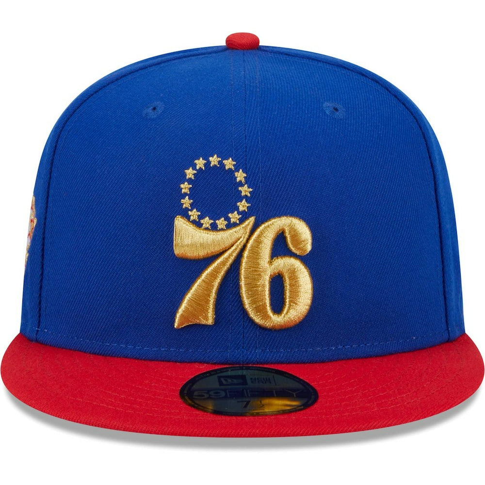 Royal/Red Philadelphia 76ers Gameday Gold Pop Stars 59FIFTY Fitted Hat | NBA