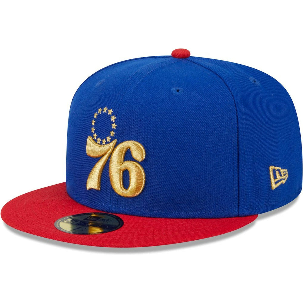 Royal/Red Philadelphia 76ers Gameday Gold Pop Stars 59FIFTY Fitted Hat | NBA