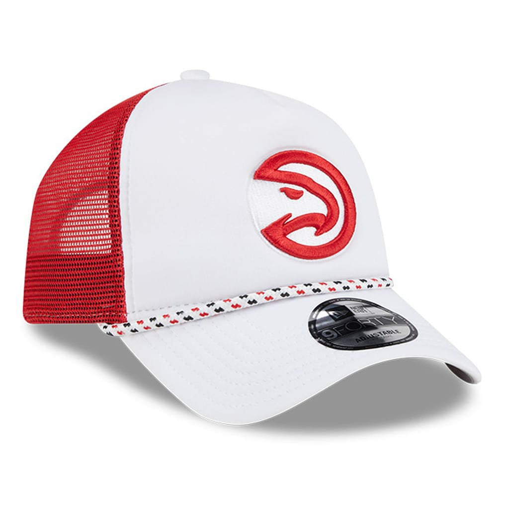 White/Red Atlanta Hawks Court Sport Foam A-Frame 9FORTY Adjustable Trucker Hat | NBA