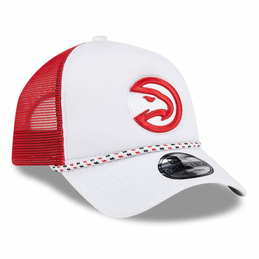 White/Red Atlanta Hawks Court Sport Foam A-Frame 9FORTY Adjustable Trucker Hat | NBA