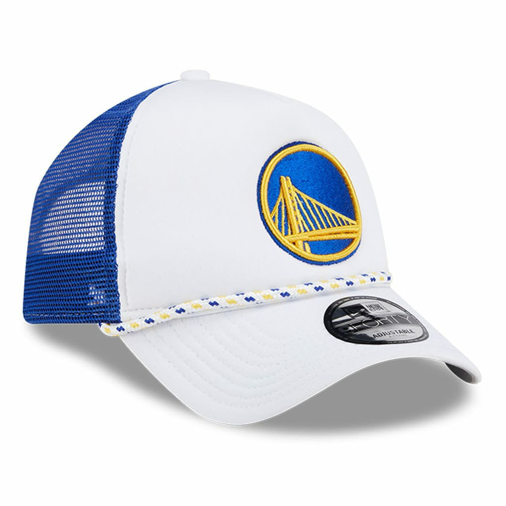 White/Royal Golden State Warriors Court Sport Foam A-Frame 9FORTY Adjustable Trucker Hat sale | NBA