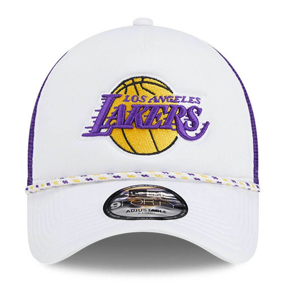 White/Purple Los Angeles Lakers Court Sport Foam A-Frame 9FORTY Adjustable Trucker Hat | NBA