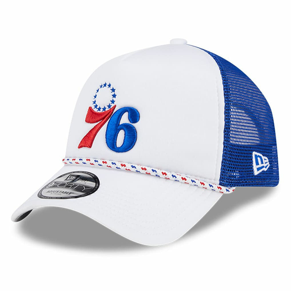White/Royal Philadelphia 76ers Court Sport Foam A-Frame 9FORTY Adjustable Trucker Hat | NBA