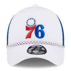 White/Royal Philadelphia 76ers Court Sport Foam A-Frame 9FORTY Adjustable Trucker Hat | NBA