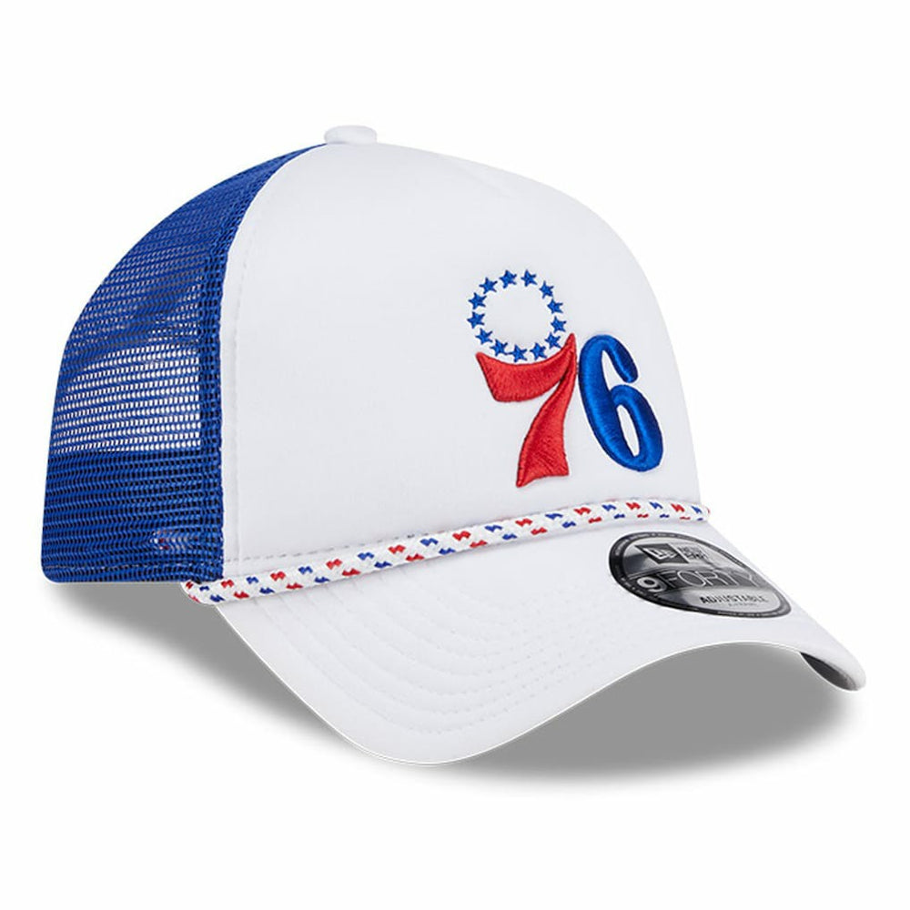 White/Royal Philadelphia 76ers Court Sport Foam A-Frame 9FORTY Adjustable Trucker Hat | NBA