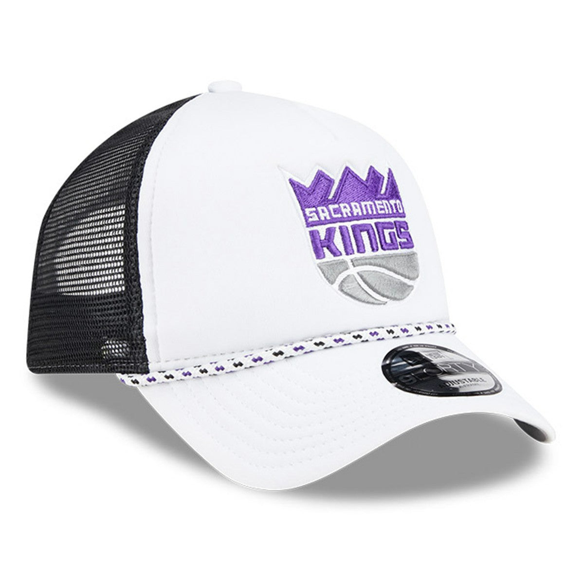 White/Black Sacramento Kings Court Sport Foam A-Frame 9FORTY Adjustable Trucker Hat | NBA
