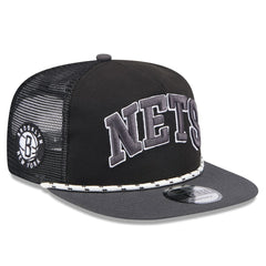 Black/Charcoal Brooklyn Nets Throwback Team Arch Golfer Snapback Hat | NBA