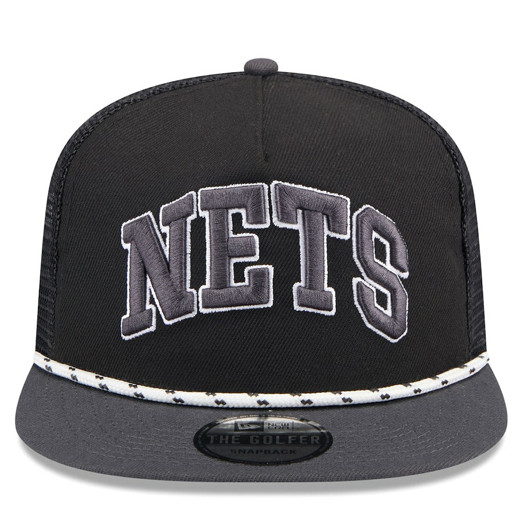 Black/Charcoal Brooklyn Nets Throwback Team Arch Golfer Snapback Hat | NBA
