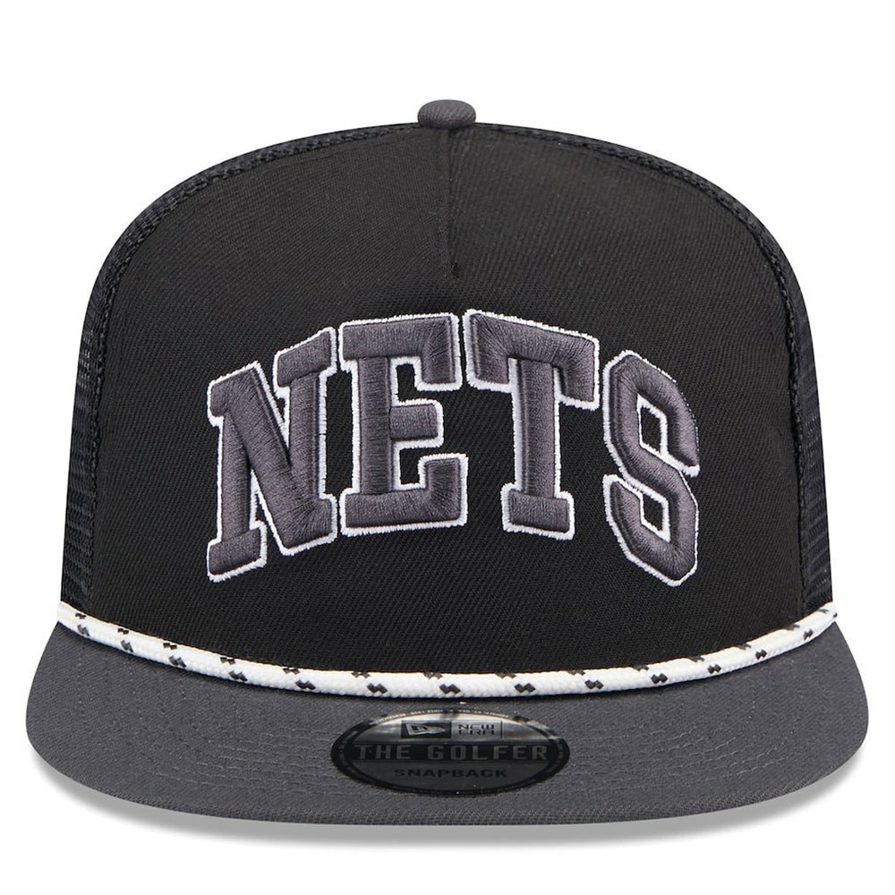 Black/Charcoal Brooklyn Nets Throwback Team Arch Golfer Snapback Hat | NBA