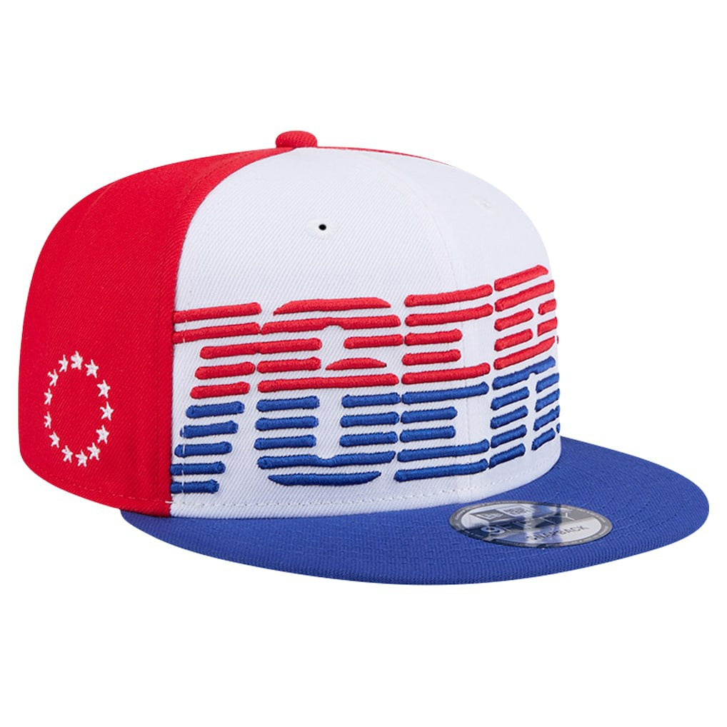White/Royal Philadelphia 76ers Throwback Gradient Tech Font 9FIFTY Snapback Hat | NBA