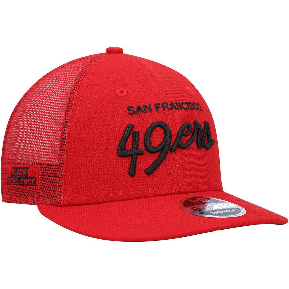 San Francisco 49ers Black Excellence Collection Wordmark Trucker Low Profile 9FIFTY Snapback Hat | NFL Near me