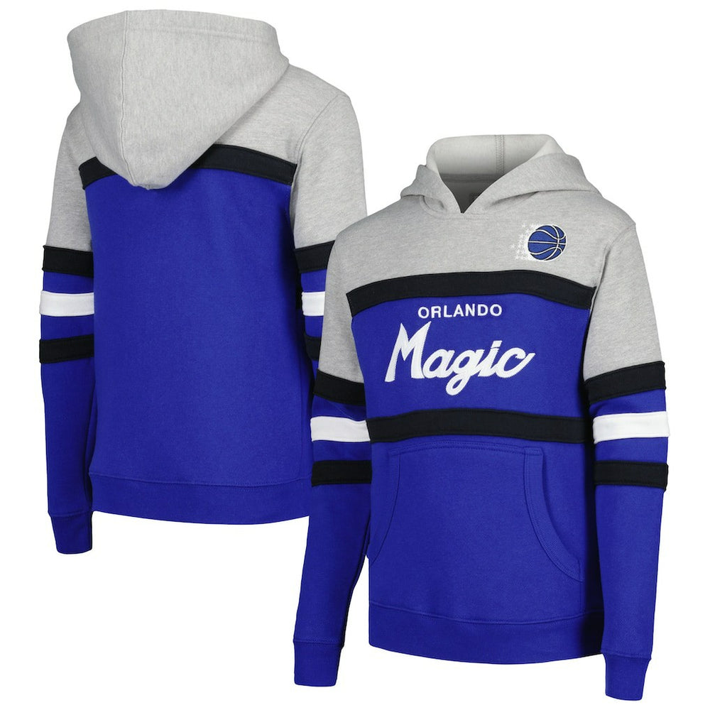 Blue/Heather Gray Orlando Magic Youth Hardwood Classics Head Coach Pullover Hoodie | NBA