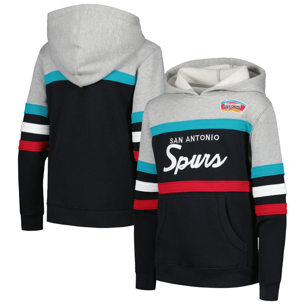 Black/Heather Gray San Antonio Spurs Youth Hardwood Classics Head Coach Pullover Hoodie | NBA